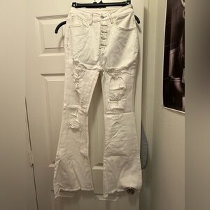 White Distressed Flare Jeans